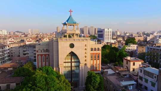 泉南基督教堂 城市鸟瞰全景