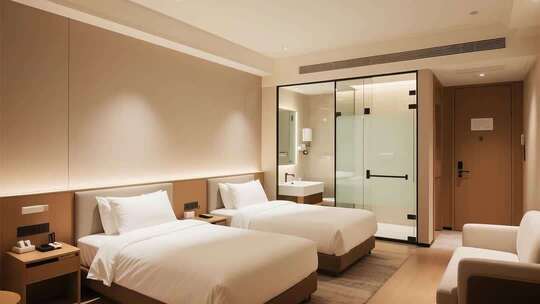 现代酒店卧室双床房场景