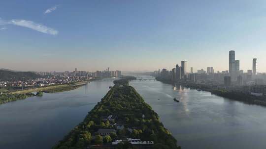 长沙橘子洲景区橘子洲大气航拍