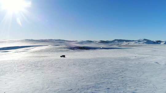 冬季草原雪地越野自驾 内蒙古冬季草原航拍