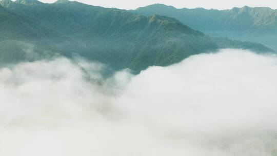 高山山峦晨曦云海航拍浙江开化钱江源森林