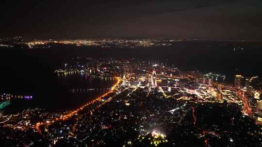 青岛城市夜景航拍