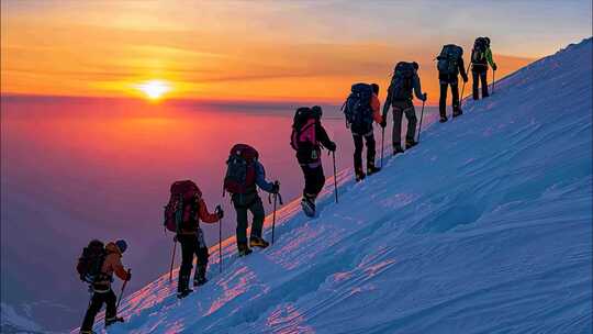 雪山登山团队励志攀登雪山高山奋斗高峰成功