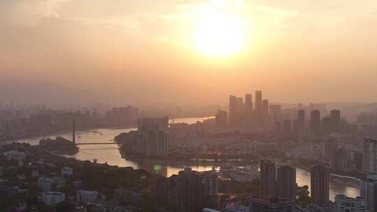 福州日落航拍夕阳城市建筑风光早晨日出阳光