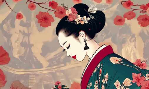浮世绘风格日本歌姬插画(1)