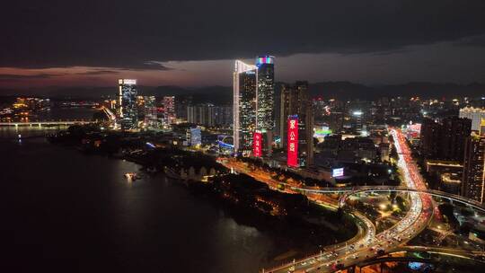 航拍福州闽江尤溪洲大桥道路江景