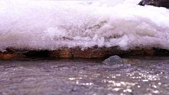 初春 冰雪融化 解冻 冰层 流水 融冰 河流