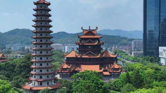 福州西禅古寺航拍城市寺庙古建筑景观风景