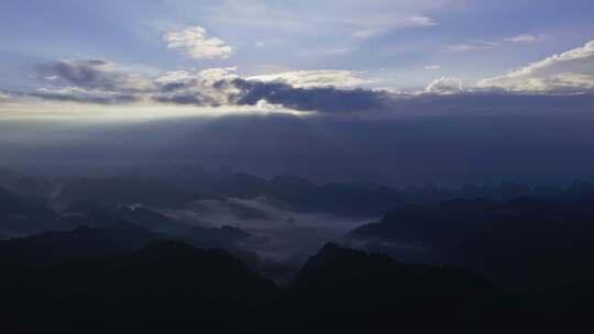 航拍清晨群山远山山峰喀斯特地貌