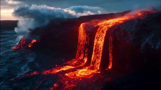 AI火山喷发火山爆发岩浆熔岩末日