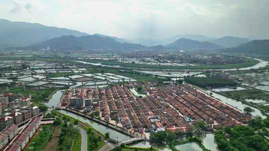 航拍福建漳州龙海埭美古村闽南古民居风光