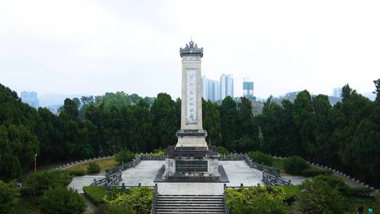 航拍广西陆川县公园人民英雄纪念碑视频素材模板下载