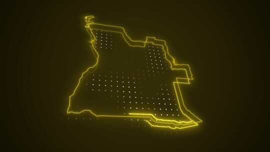 3D霓虹黄色安哥拉地图边界轮廓循环背景