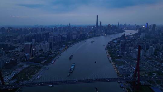 上海杨浦大桥桥梁交通夜景4k航拍