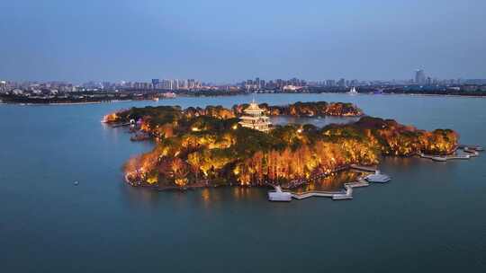 航拍苏州城市夜景蓝调