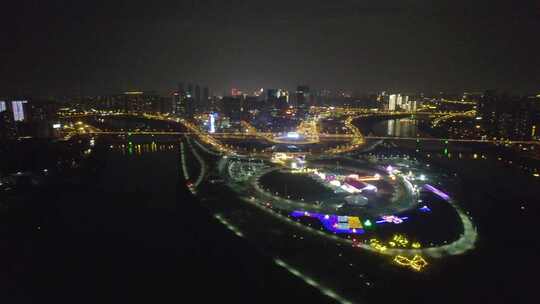 湖南省长沙市马栏山鸭嘴公园夜景航拍4k