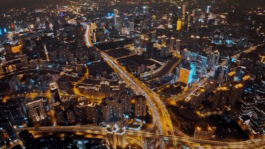 上海黄浦区南北高架夜景航拍视频素材模板下载