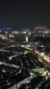 竖屏航拍广东云浮城市大景夜景灯光