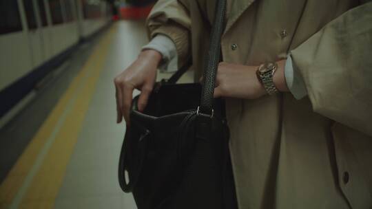 地铁站里翻背包的女人视频素材模板下载
