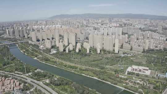 航拍内蒙古呼和浩特城市南部小黑河风景