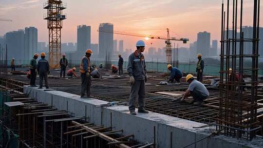 建筑工地工人施工场景