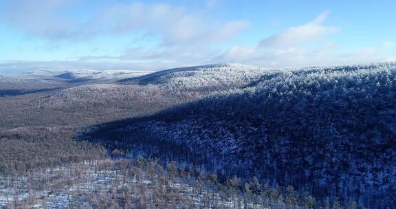 航拍大兴安岭林海雪原雾凇
