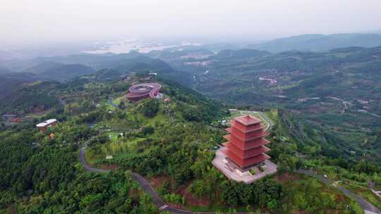 成都丹景山丹景台丹景阁日出龙泉山森林公园