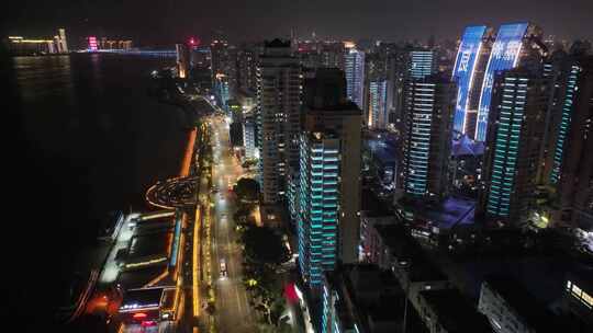 温州市鹿城区江心屿公园瓯江夜景航拍风景景