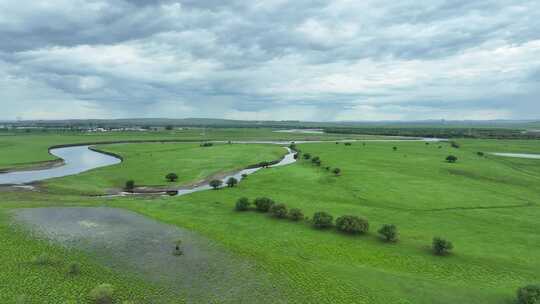 内蒙古草原牧场海拉尔河湿地夏日风光