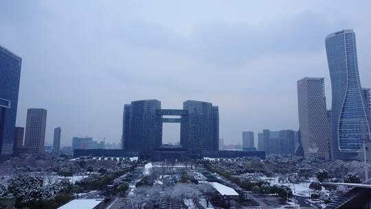 钱江新城 钱塘江 航拍 雪景 杭州 2