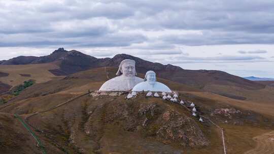 可汗山成吉思汗雕像航拍延时