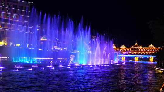 湖北恩施宣恩县风雨桥夜景夜色侗族建筑