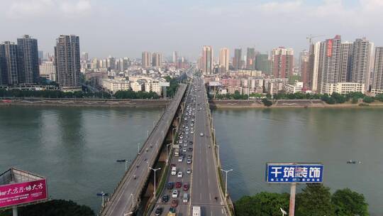 航拍湖南衡阳城市交通湘江桥梁视频素材模板下载