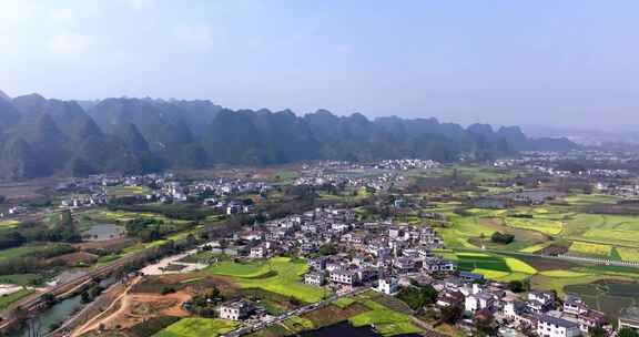 航拍贵州万峰林油菜花风光