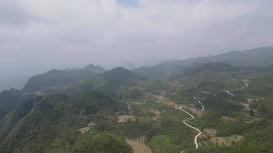 航拍高山森林乡村田野