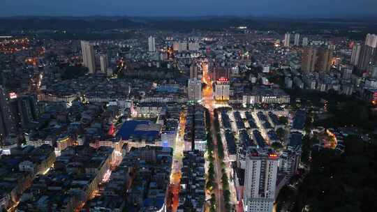 城市小区街道夜景航拍