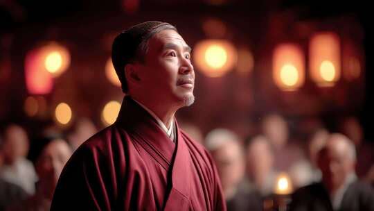 僧侣在传统仪式中沉思冥想