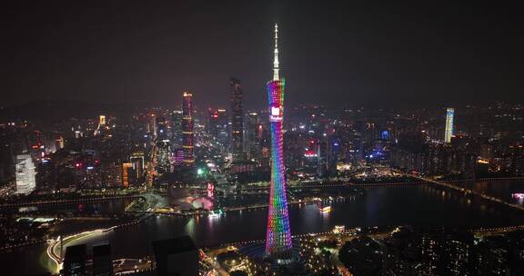 广州塔广州地标城市夜景航拍