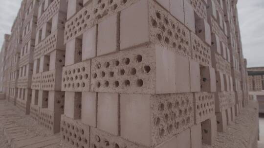 砖厂砖头堆放多角度拍摄LOG视频素材