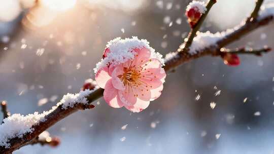 覆雪梅花特写