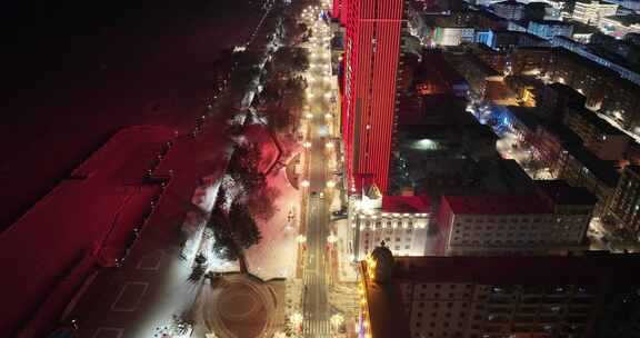 黑龙江黑河夜景航拍