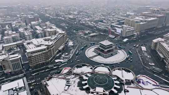 西安钟楼雪景视频素材模板下载