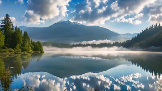 山林湖泊自然风光全景