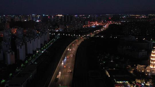 航拍昆明都市夜景交通