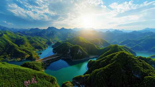 航拍三峡大坝山峰河流青山绿水自然风景