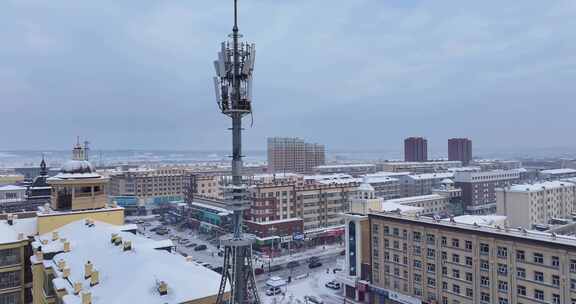 孙吴市冬季雪景航拍空镜