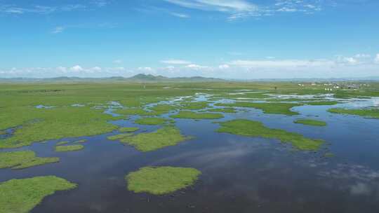 四川阿坝州若尔盖大草原湿地航拍自然风光