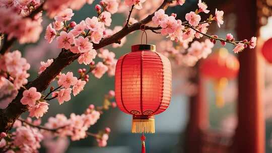 花枝上的红色灯笼