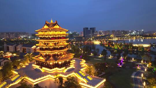 成都东安湖公园东安阁夜景