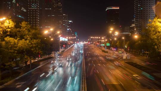 北京夜晚繁华的车流延时
